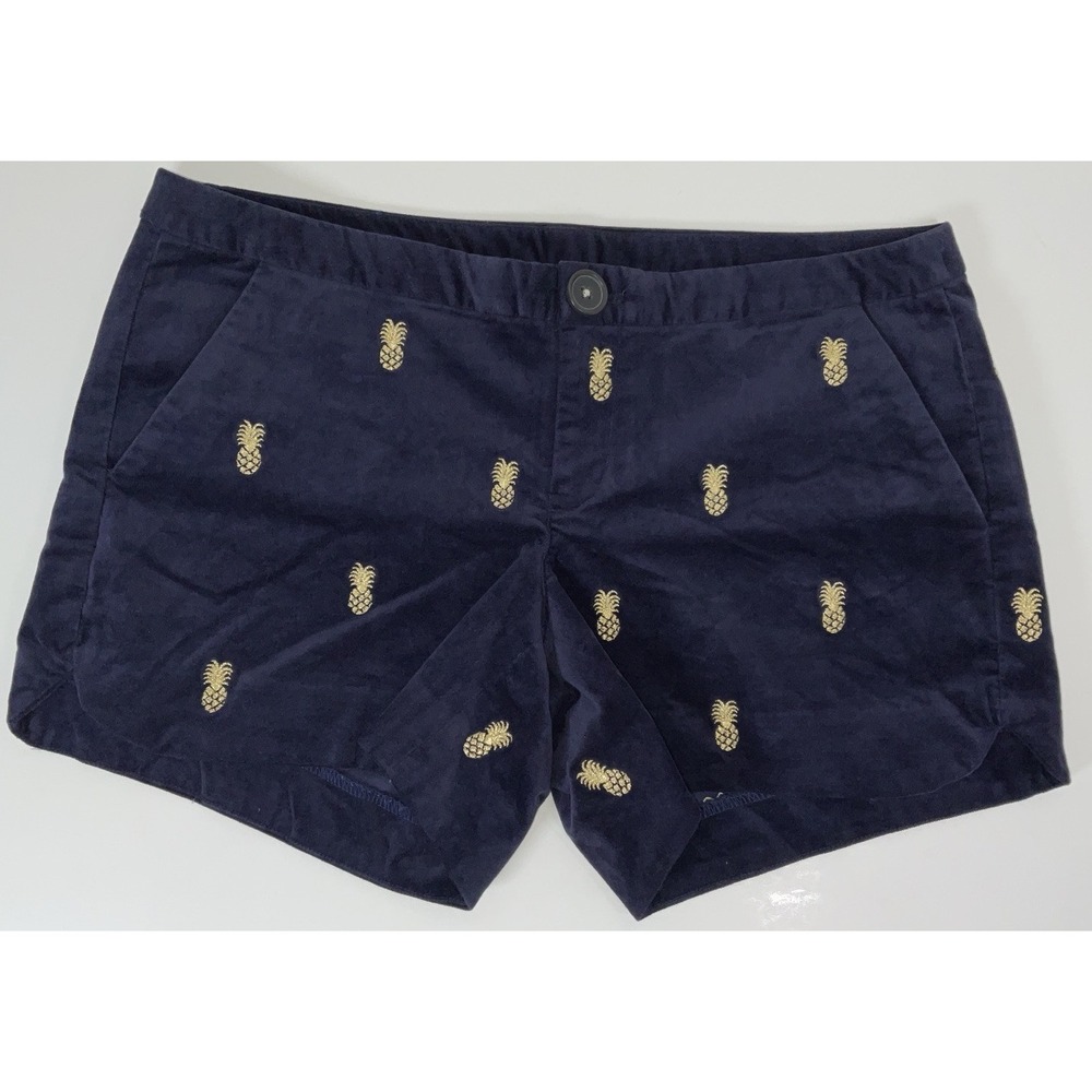 NWOT Women's Lilly Pulitzer Adie Shorts True Navy Blue Velvet Gold Pineapples 00